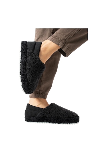 Kadın Lastikli Kaymaz Taban Peluş Havlu Kumaş Ev Ayakkabısı Panduf Siyah-siyah Siyah