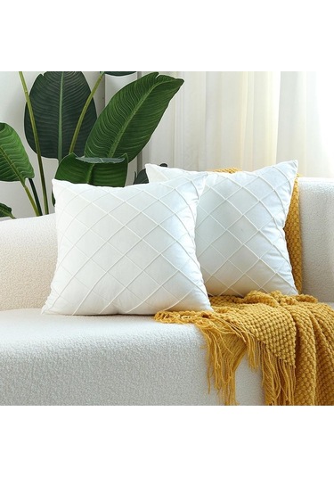 Beyaz Yenı Kadife Kareli Tartan Yastık Kılıfı 40cm/45cm/50cm/55cm/60cm 40 40 Cm