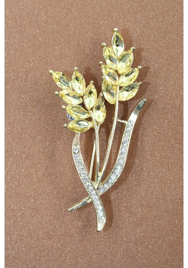 Gold Buğday Başağı Broş. Pırlanta Taşlı Buğday Başaklı Yaka İğnesi Erkek Kadın Broş. Çok Renkli