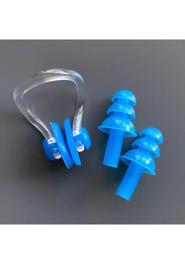 Silikon Kulak Tıkacı Burun Klipsi Yüzme Kulak Tıkacı Burun Klipsi Seti Spot Toptan Süper Yumuşak Mantar Kulak Tıkacı Burun Tıpası Seti Mavi Mavi