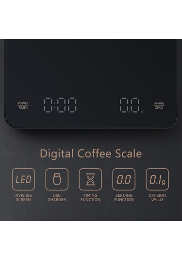 Zamanlayıcı Led Ekranlı Dijital Kahve Tartısı Dahili Pil 5kg Max. Tartım 0.1g Yüksek Hassasiyet Oz/ml/g Cinsinden Ölçer, Pour Over Ve Damla Kahve İçin Mutfak Tartısı Siyah