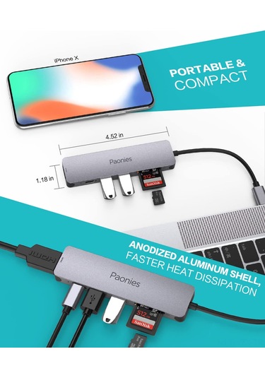 Yaozixa Usb-c Hub 7-in-1: Ekran Yansıtma/geniştirme, Çok Cihaz Uyumlu, Sinyal Bozulması Engeliyle Veri Ve Görüntü Aktarımı