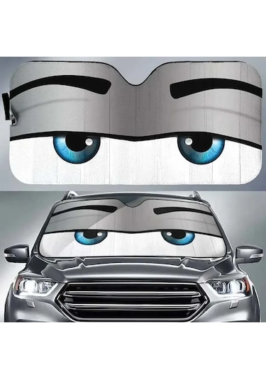 Goldenqian Araba Güneş Koruma Karikatür Büyük Gözler Isıtmalı Cam Güneşlik Araba Pencere Ön Cam Kapak Güneş Gölge Otomatik Güneşlik 240606-2