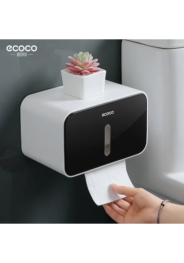 Gri-ecoco Tuvalet Kağıdı Tutucusu Punch Ücretsiz Doku Kutusu Banyo Oturma Odası Kendinden Yapışkanlı Duvara Monte Doku Depolama Organizatör