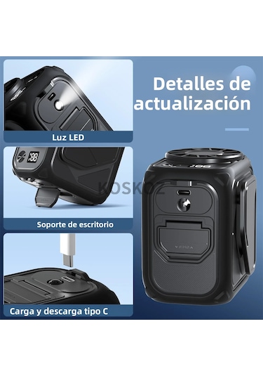 Taşınabilir Işıklı Bant Vantilatörü, 5 Hızlı El Vantilatörü C Siyah,