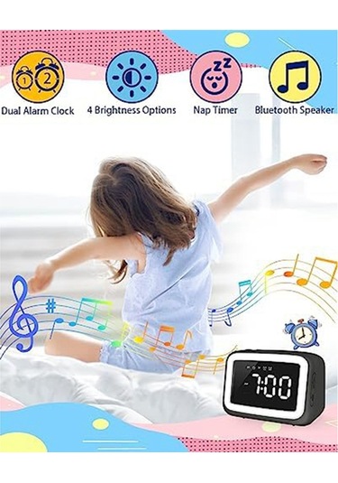 Çocuklar İçin Hoparlörlü Ve Kısılabilir Gece Lambası İle Çocuk Çalar Saati, Beyaz