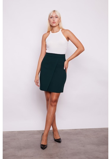 Yüksek Bel Anvelop Kruvaze Pamuklu Likralı Kumaş Kalem Ofis Etek