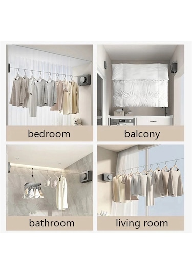 Xiaaokeji Duvara Monte Geri Çekilebilir Çamaşır Askısı, Gri Gri