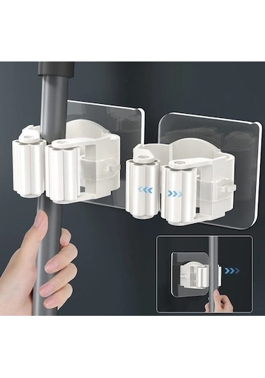 Paspas Süpürge Fırça Ve Mop Askısı Sap Tutucu Mop Gri 4'lü