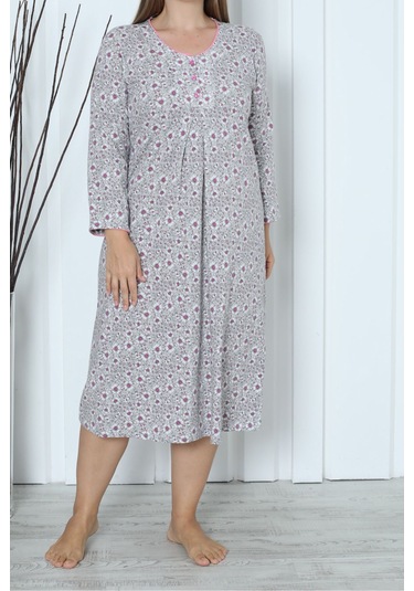 Kadın Tunik Uzun Gecelik Uzun Kollu Büyük Beden Pamuklu Vizon Vizon