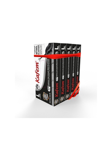 Kafem Siyah Nitril Eldiven Pudrasız Ekstra Kalın (L) 50 Li X 5 Paket