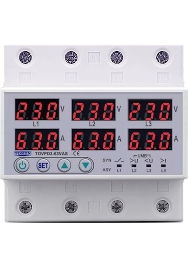 Tomzn Ayrışık Kontrollü Voltaj ve Akım Koruma Rölesi Gerilim Yıldırım Koruyucu 100A 3 Fazlı - Ev Tipi Trifaz