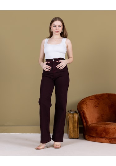 Ahmetkoccollection Kadın İspanyol Paça Pantolon Bordo Bordo