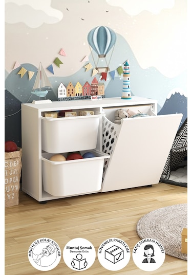 Bofigo Sepetli Dolap Çok Amaçlı Dolap Oyuncak Dolabı Sıla Beyaz