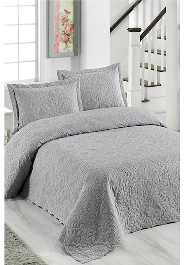 Ivy Gri Çift Kişilik Microfiber Kapitone Yatak Örtüsü
