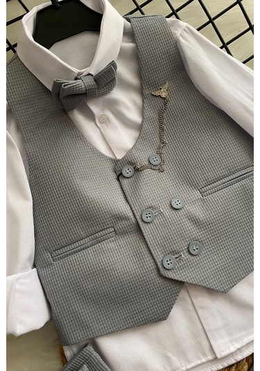 Matrix Yelekli Zincirli Erkek Çocuk Takım Elbise Gri