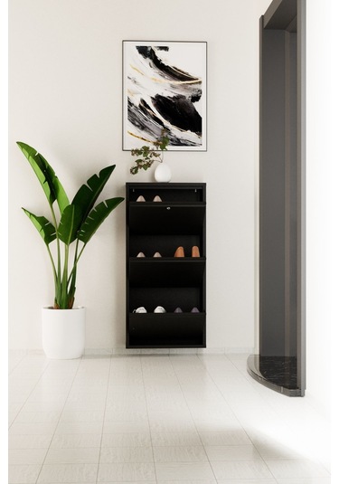 Kilitli 3 Kapaklı Metal Ayakkabılık Siyah Siyah