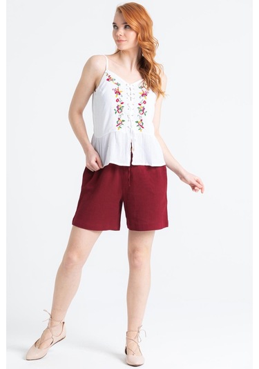 Askılı Şile Bezi Bihter Nakışlı Yazlık Bluz Beyaz Byz-beyaz