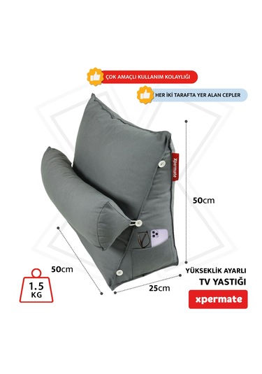 Xpermate Yükseklik Ayarlı Tv Yastığı Bel Destek Yastığı Antrasit