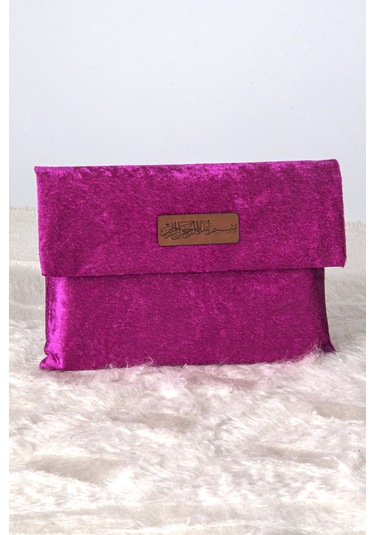 Orta Boy Kuranı Kerim Kadife Taşıma Çantası Fuşya Fuşya