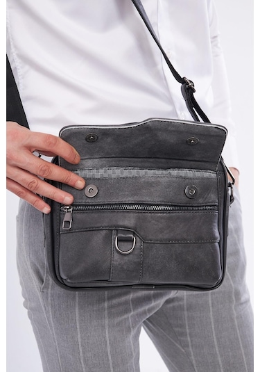 Derinss Deb5119 Hakiki Deri Gri Gölge Erkek El Ve Omuz Çantası 001