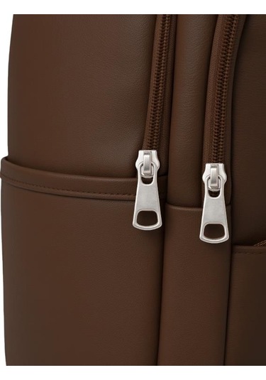 Yuga Suni Deri Dört Gözlü Sırt Çantası Kahverengi kahverengi