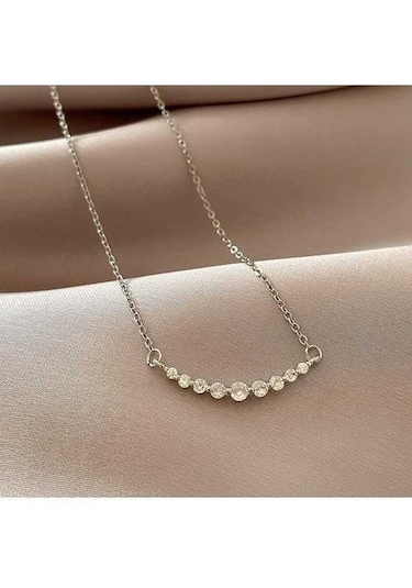 Fastbuy Gümüş Yeni Basit Altın Renk Paslanmaz Çelik Kadınlar İçin Moda Zirkon Kolye Takı Aksesuarları 40 Cm Gümüş Gümüş