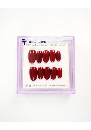 15'li Kırmızı Kısa Oval Kov1560 Tekrar Kullanılabilir El Yapımı Protez Takma Tırnak L