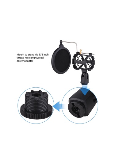 Plastik Mikrofon Şok Montajlı Titreşim Önleyici Mikrofon Tutucu Standı, Pop Filtreli Evrensel Vida