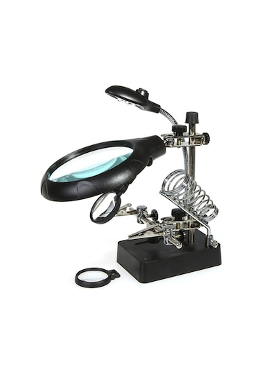 electroon 16129C Masa Üstü Ledli Mini Büyüteç Havya Stand PCB Tutucu