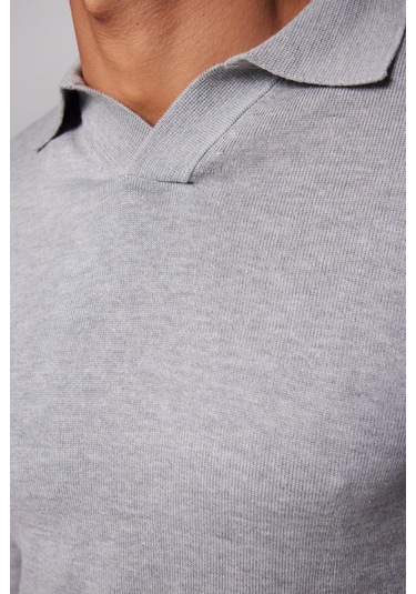 Tudors Erkek Slim Fit Dar Kesim Polo V Yaka Gri Kazak-28979-gri Gri