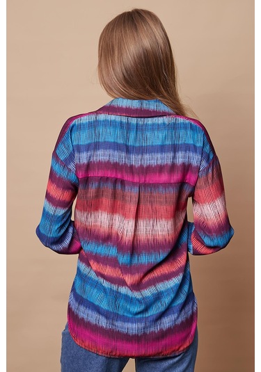 Kadın Desenli Yakalı Düşük Omuzlu Uzun Kol Şık Ofis Gömlek-Ebruli Desen Ebruli Desen