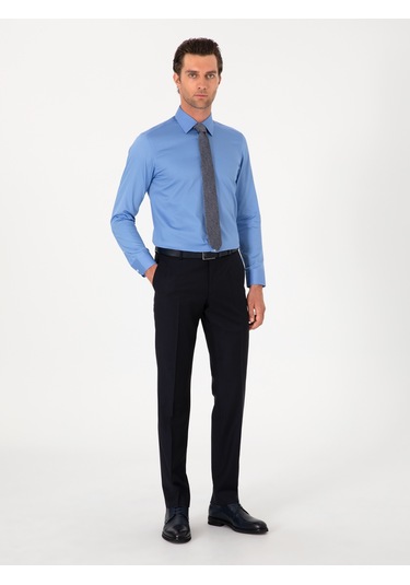 Cacharel Mavi Slim Fit Pamuklu Klasik Gömlek