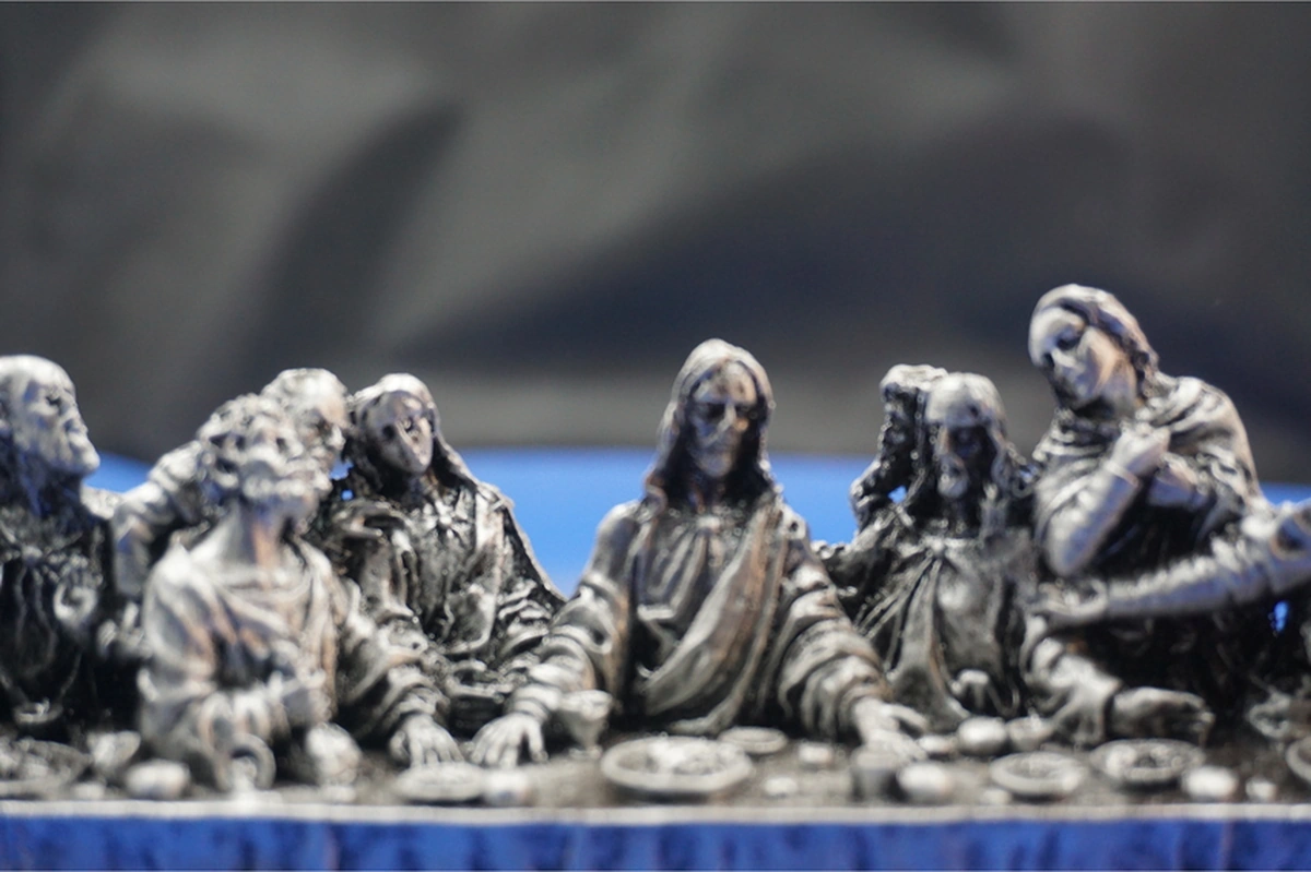 Son Akşam Yemeği Biblo Heykel - Ev Ofis Dekoratif Hediyelik Aksesuar 22x9 Cm Gümüş