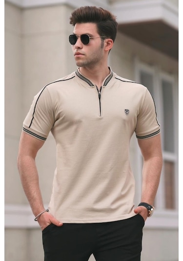 Madmext Madmext Bej Polo Yaka Erkek Tişört 9281-Bej