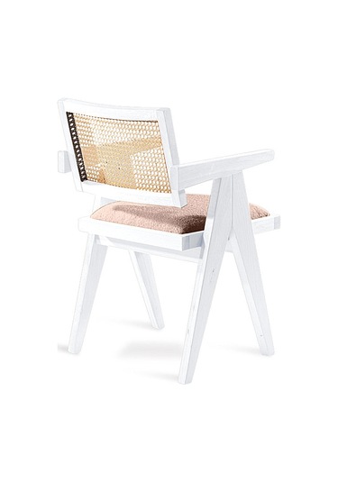 Luna Pergel Hazeranlı Model Hasırlı Natural Ahşap Sandalye Beyaz - Krem