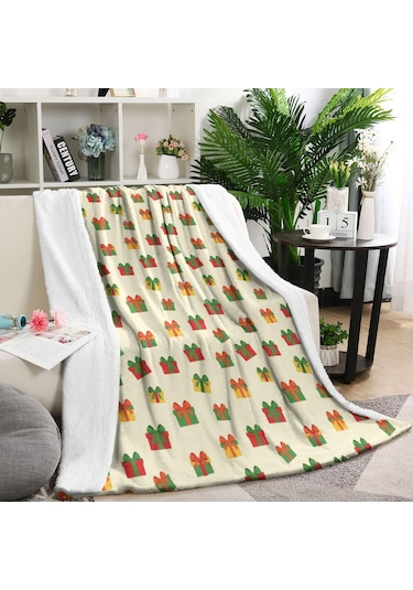 Noel Desenli 60x80 İnç Polar Battaniye, Yumuşak, Hafif Ve Kalın, Erkek, Kadın Ve Çocuk İçin Noel Hediye Kurdele