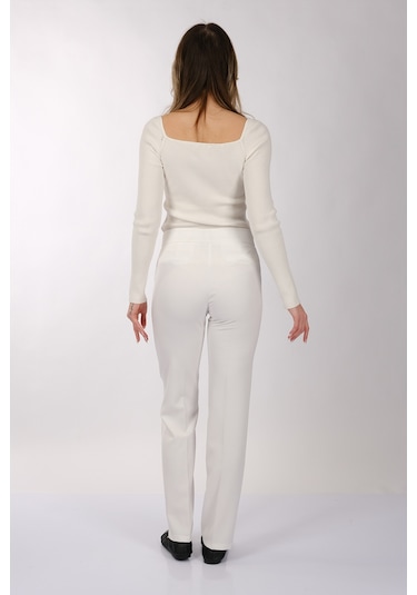 Modiva Minimalist Yüksek Bel Regular Fit Kadın Pantolon - Günlük & İş Ekru