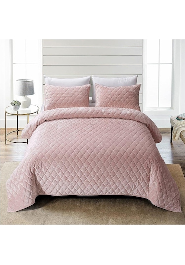 Evlen Home Kapitone Kadife Yatak Örtüsü Seti Tek Kişilik Supersoft 2 Parça Yumuşak Elyaf Dolgulu Pudra Bej