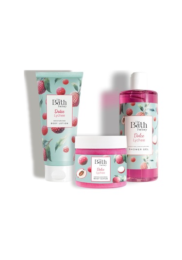 The Bath Factory Liçi Aromalı Duş Jeli + Liçi Aromalı Peeling + Liçi Aromalı Vücut Losyonu