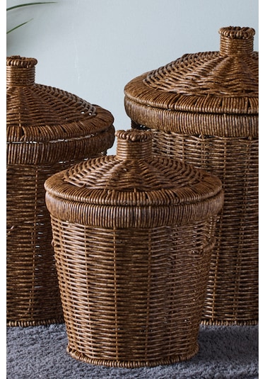 Bansko 3'lü Koyu Kahverengi Patates Soğan Sarımsak Sepeti Koyukahverengı Hasır Kahve