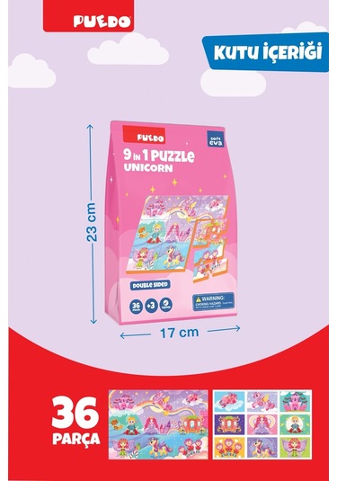 Puedo 36 Parça 9in1 Çift Taraflı Puzzle - Unicorn