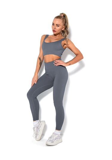 Yunboo Kadınlar İçin Nefes Alabilen Esnek Yoga Takımı - Sporcu Sütyen Ve Tayt Seti Gri