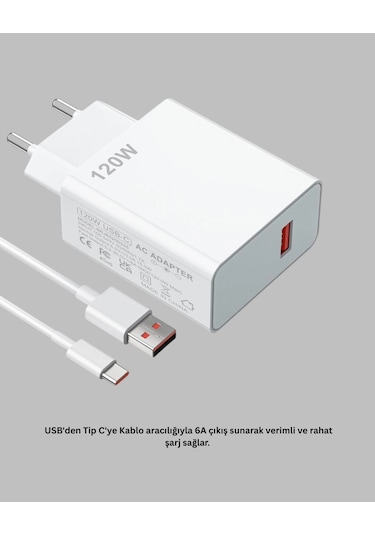 120 Watt Type C Hızlı Şarj Cihazı Reno 4 5 6 Uyumlu