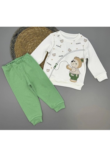 Erkek Bebek Ayıcık Baskılı Alt Üst İkili Gündelik Takım Yeşil