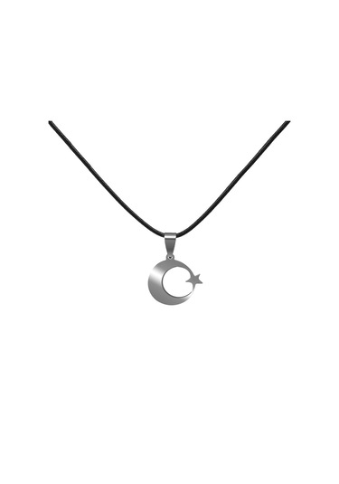 Ayyıldız Tasarım Kişiye Özel İsim Yazılı Siyah İp Zincirli Çelik Erkek Kolye Siyah