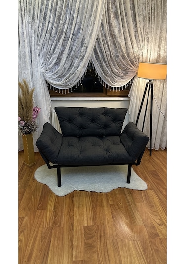 Modern Ikili Yataklı Kanepe Tekli 2'li Çift Kişilik Koltuk Ev Ofis Balkon Teras Kanepesi - Antrasit Antrasit Modernk010