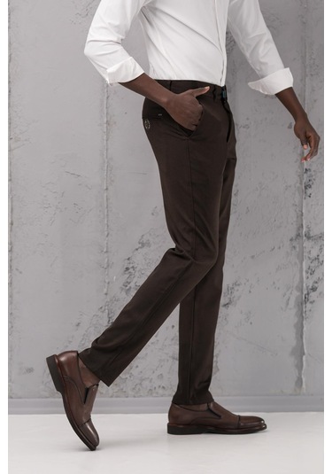 Slimfit Pamuklu Likralı Esnek Mevsimlik Kumaş Pantolon Kahverengi