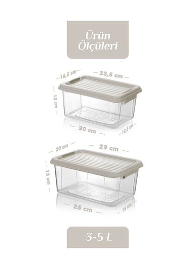 2'li Set Kilit Kapaklı Un Bakliyat Erzak Kabı - Çok Amaçlı Düzenleyici Deterjan Saklama Kutusu 3l-5l Bej