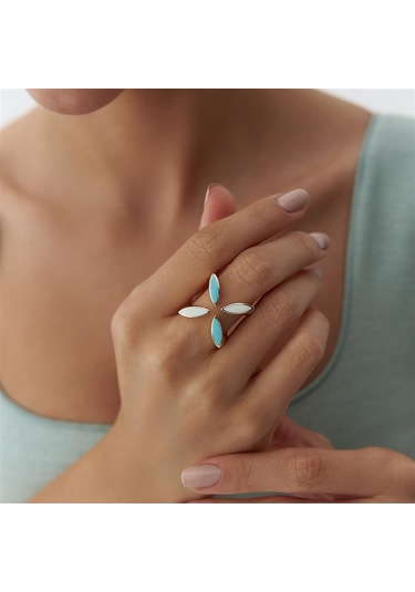 Cetaş Eterna Mavi Mineli Badem Altın Yüzük